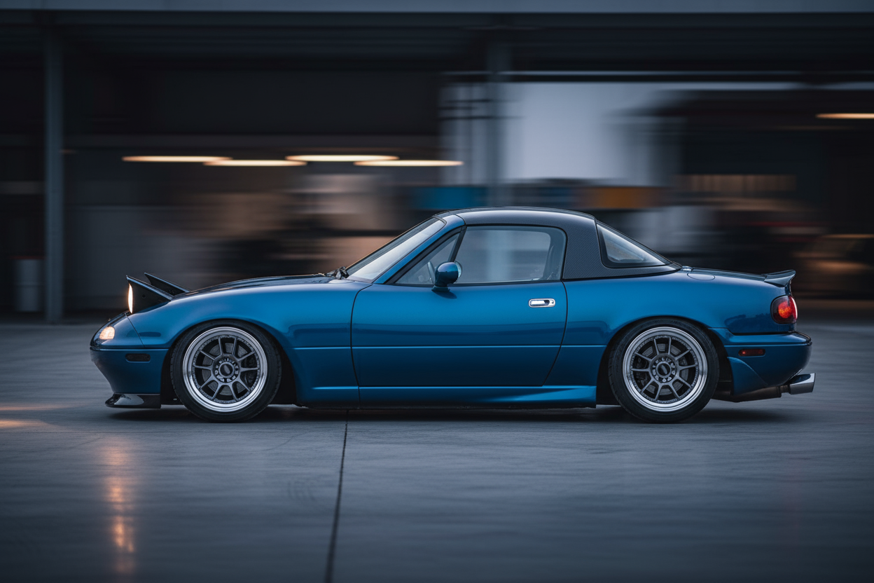 side shot of a modified mazda mx5 mk1 Na model